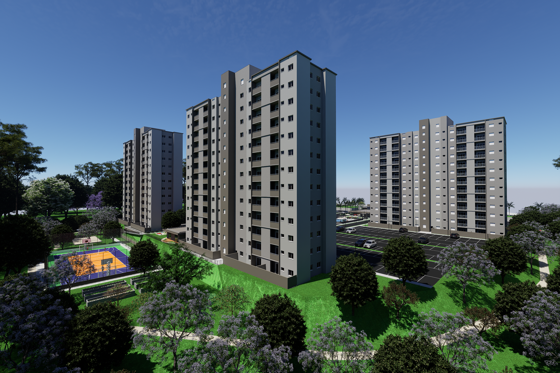 Vista alta dos fundos do residencial